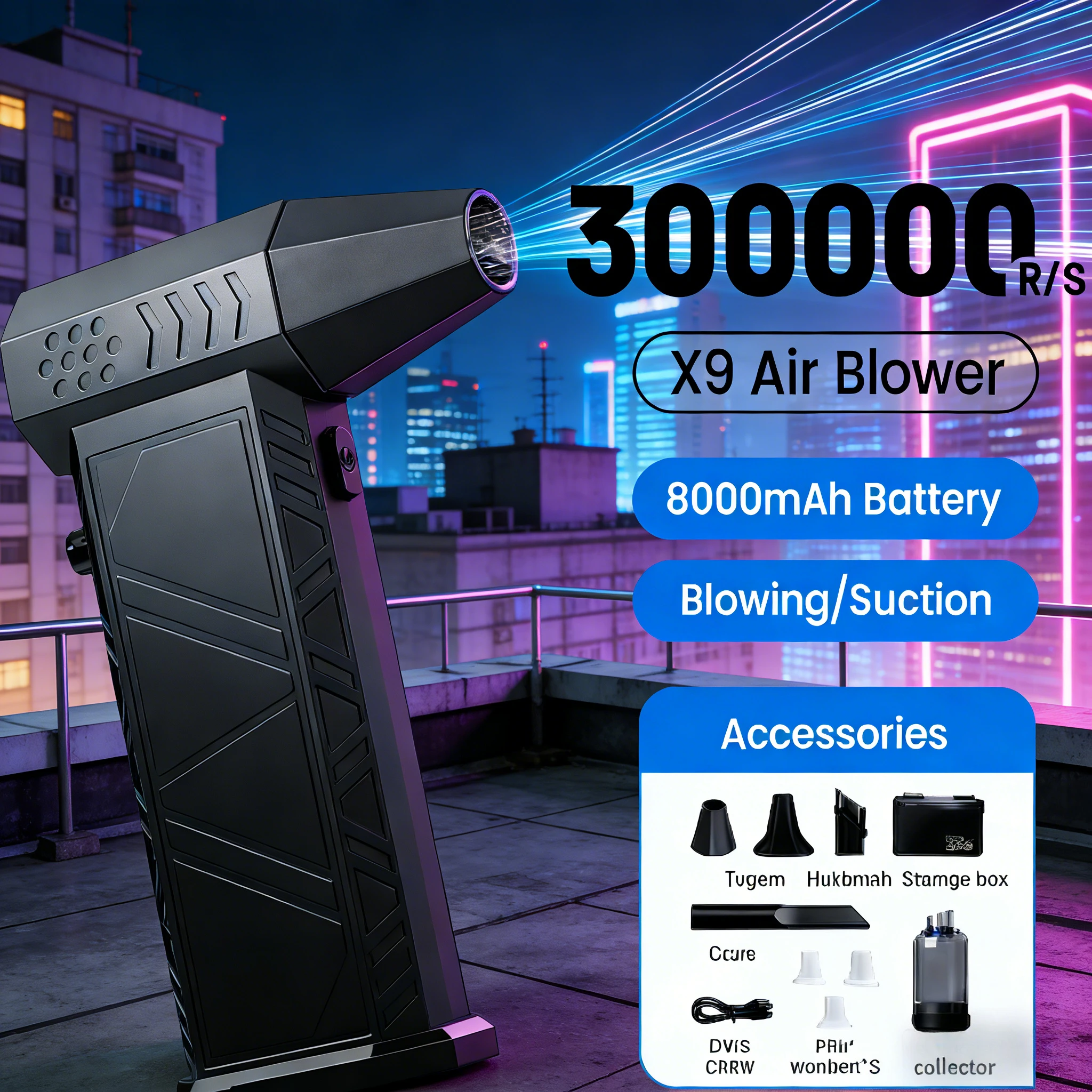 

X9 Turbo Jet Blower | 300000RPM Brushless 2-in-1 Vacuum Air Duster for PC/Keyboard/Car