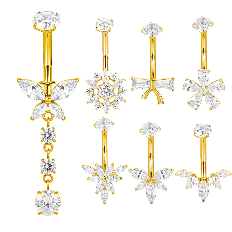 

G23 Titanium Navel Ring PIERC Belly Navel Rings Zircon Paved Top Threaded Piercing Belly Button Ring Factory Body Jewelr