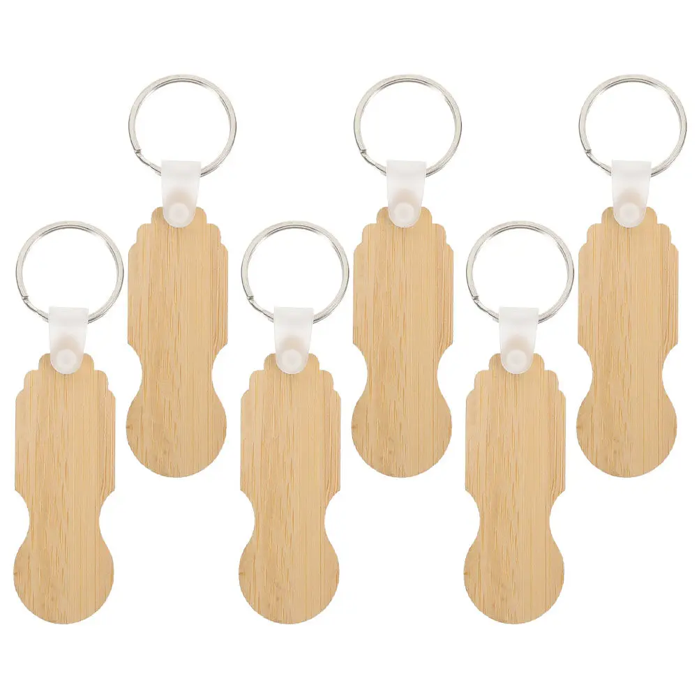 

Набор из 6 экологичных бамбуковых брелоков-жетонов для тележек, портативный держатель для жетонов, деревянный брелок для ключей для супермаркета