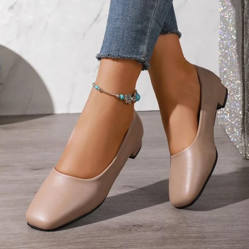 New Flat Women Loafers Simple Low Heels Office Work Casual Shoes Slip on Flat Footwear Ladies Square Toe Shoes Work Shoes view 3