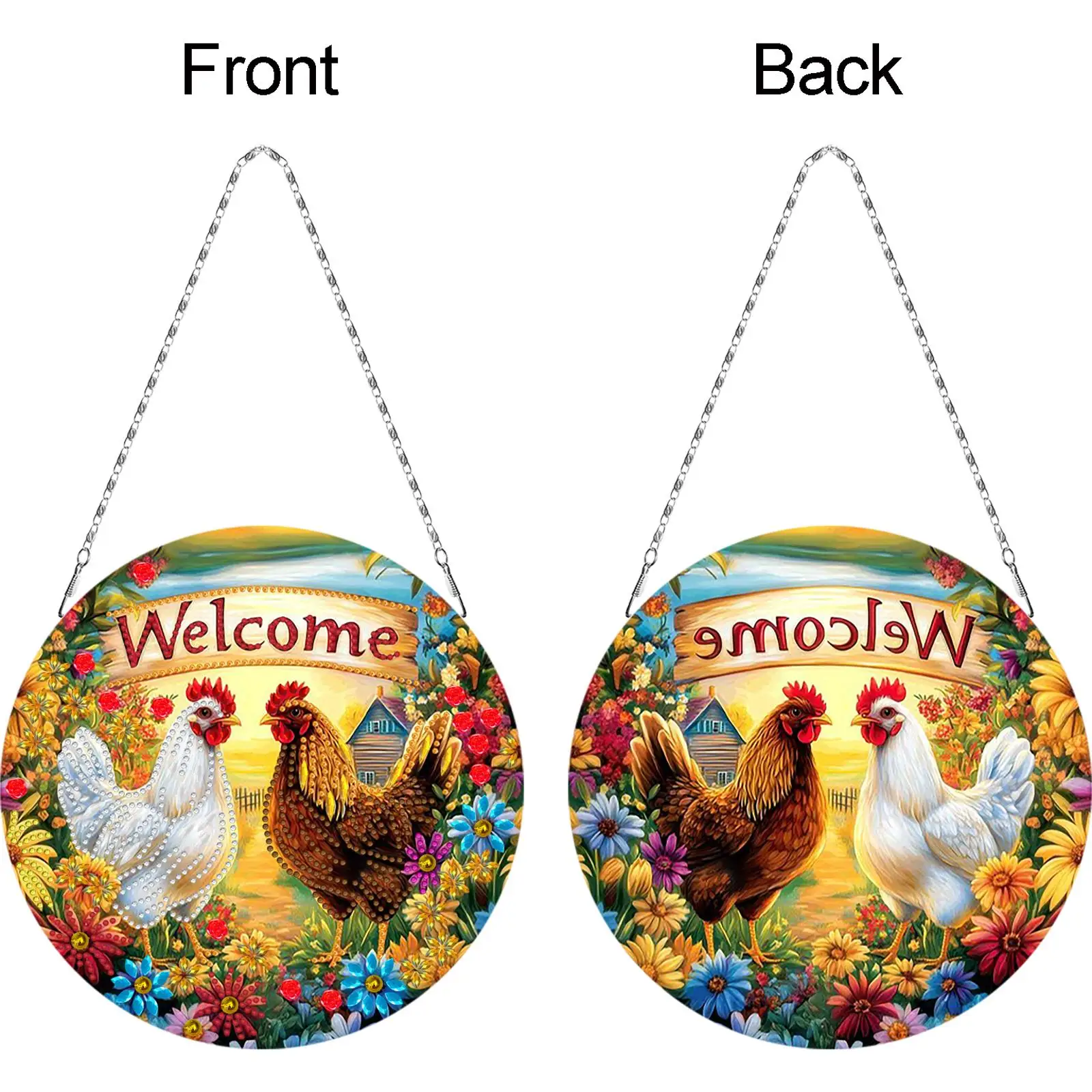 

Farm Welcome DIY 2D Flat Acrylic Diamond Painting Pendant Kit Home Decor 24x24cm