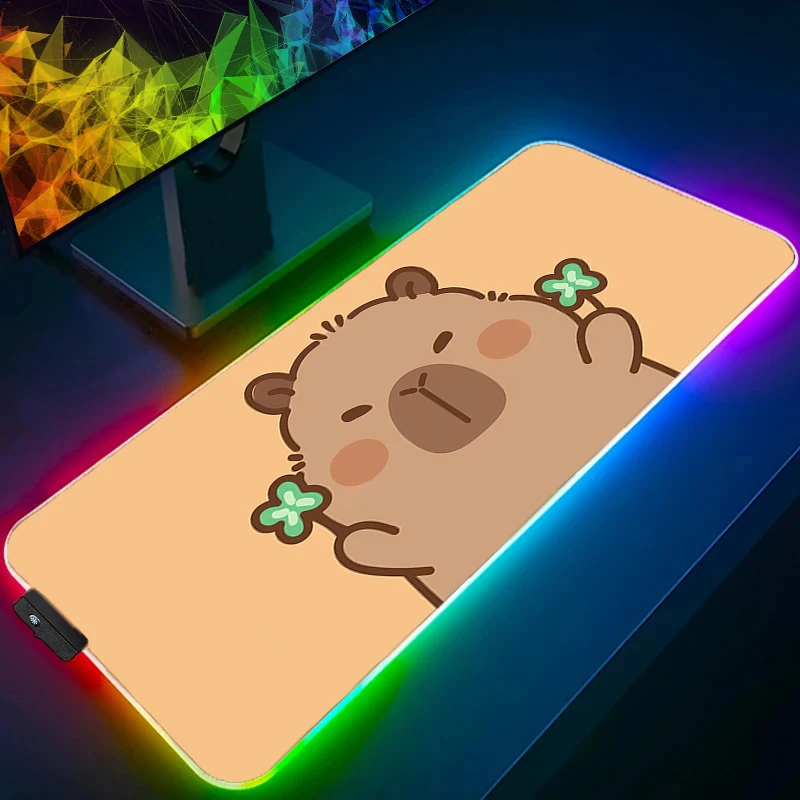 RGB-muismat Gamer Gaming-accessoires Snelheid LED-laptop Caroon Capybara-toetsenbord Pad Amo, e Rubberen bureaumat Laptop Leuke muismat
