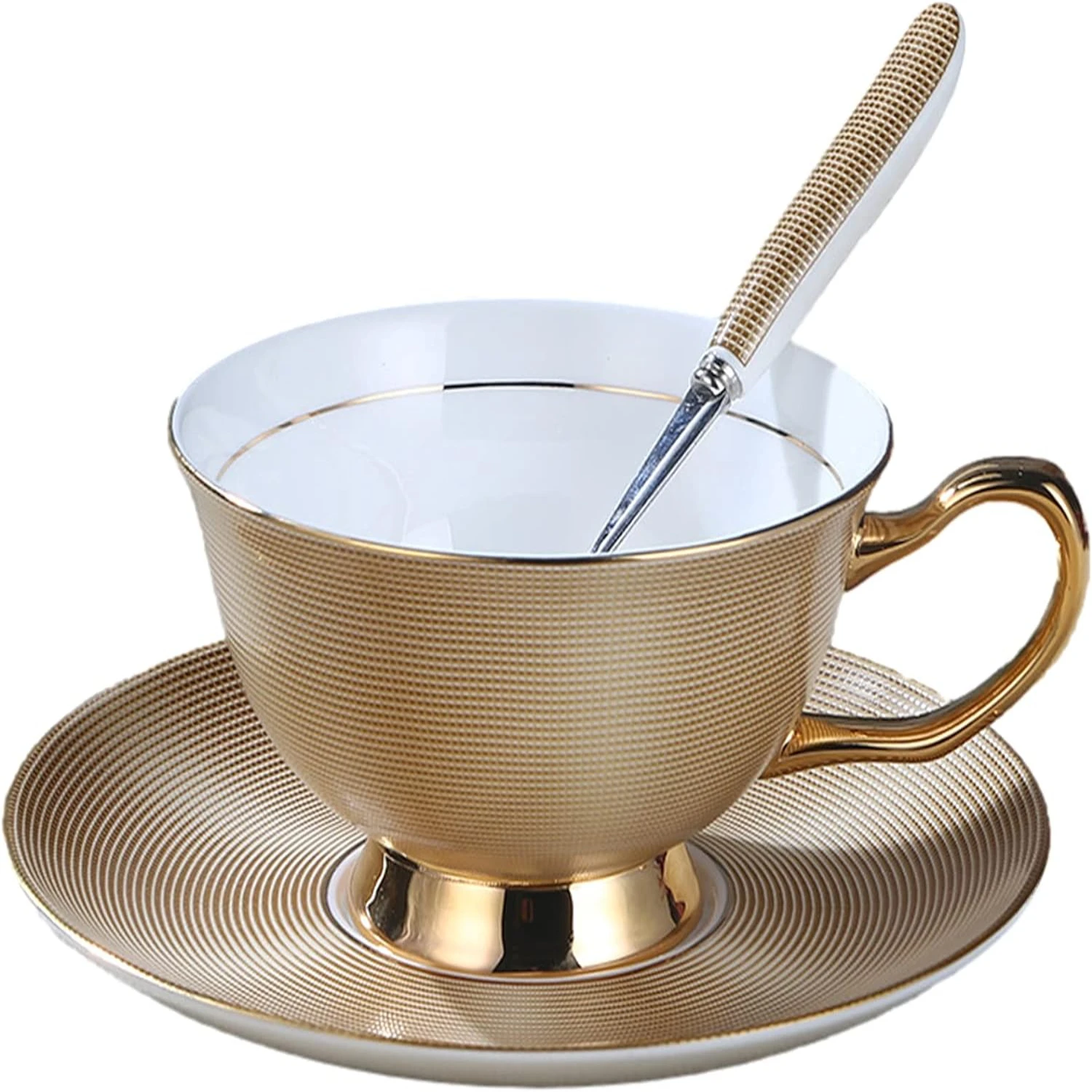 Delicate and elegant Bone China Coffee Cup and Saucer Sets, 6.7 Oz - Fancy and sophisticated Tea Cup with Saucer and Spoon - Sty