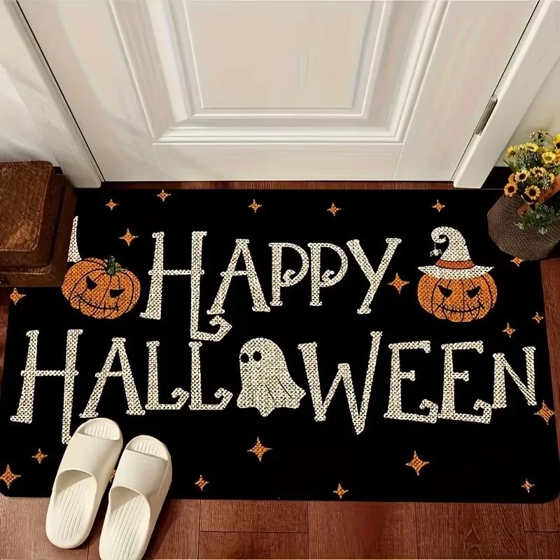 Newest Halloween Home Haunted Pumpkin Ghost Castle Print Doormat Non Slip Washable Front Entrance Floor Mat Home Decor