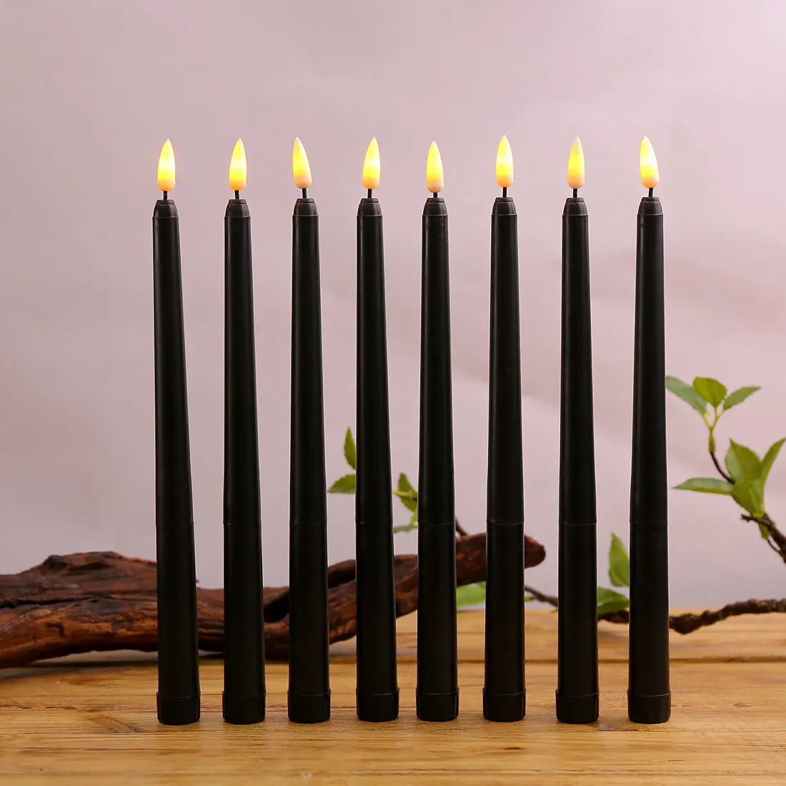 6 Pieces 11 Inch Halloween Black Flameless LED Taper Candles With Yellow Flickering Light,Battery Plastic Fake LED Candles