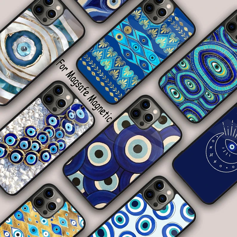 Evil Eye Mineral textures and gold Magnetic Phone Case For APPLE iPhone 16 14 13 12 11 Pro Max 15 Plus With MagSafe Cover