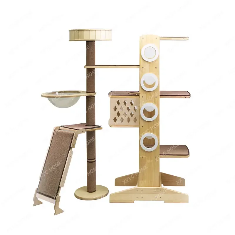 Widened Large Solid Wood Cat Climbing Frame Cat Scratch Board Toy Cat Villa Cat Nest Cat Tower Combination Five-Layer