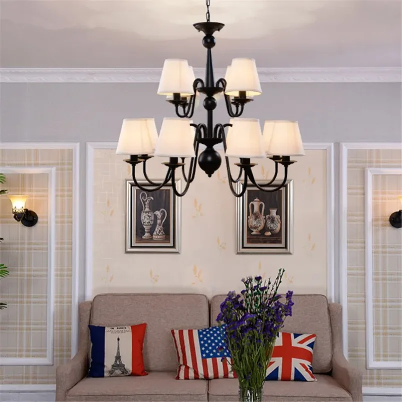 European rustic chandelier American retro black Iron cloth light fixture Kitchen Bar Cafe Living Room dining room light fixtures