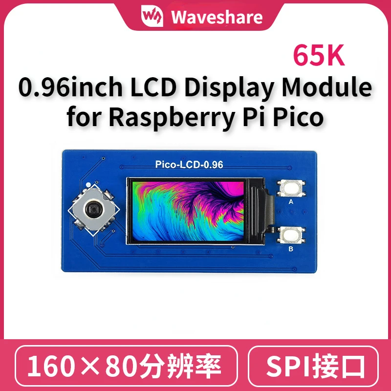 

0.96inch LCD Display Screen Module HAT For Raspberry Pi Pico, 65K RGB Colors, 160×80 Pixels, SPI Interface, IPS, ST7735S Driver