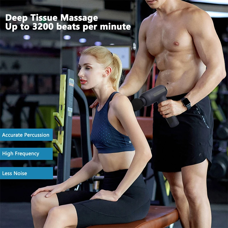 2025 يده 30 سرعة LCD تعمل باللمس جهاز الليفي العضلي مدلك مسدس الاهتزاز جهاز الليفي العضلي مع 8 رؤساء