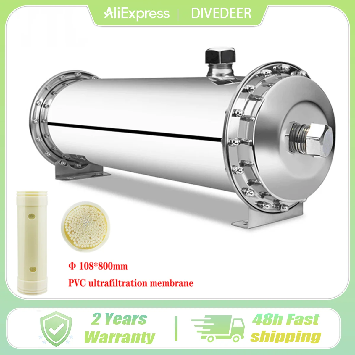 

304 Stainless Steel Water Filter System PVDF Ultrafiltration Purifier Commercial Home Kitchen Drink Straight UF Filters 3000L