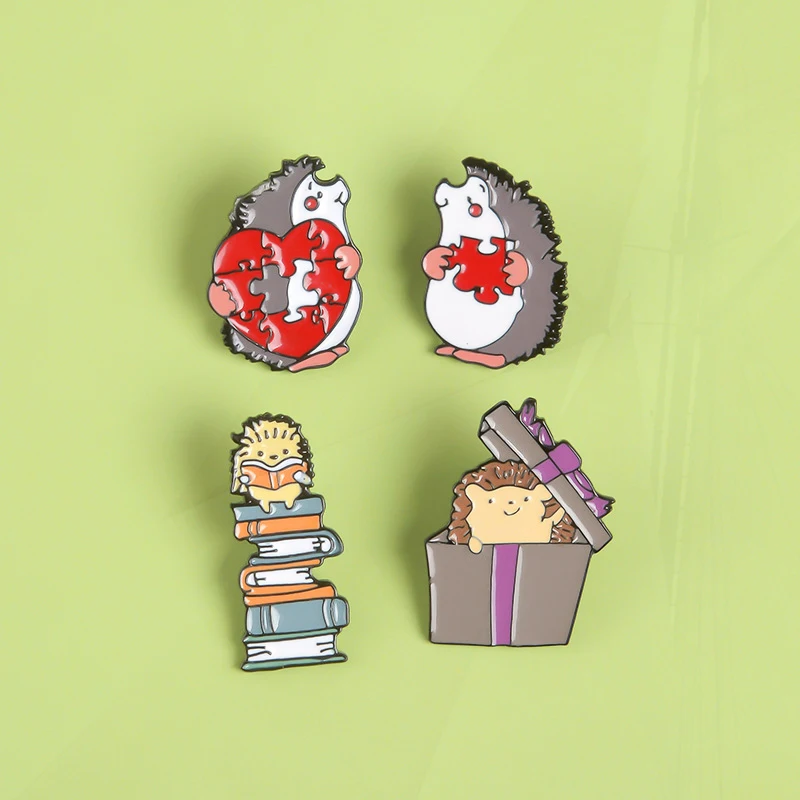 Acquisition Books Love Puzzle Violin Hedgehog Metal Badge Punk Lapel Pins Jewelry Accessories Cute Hedgehog Enamel Pin Flower