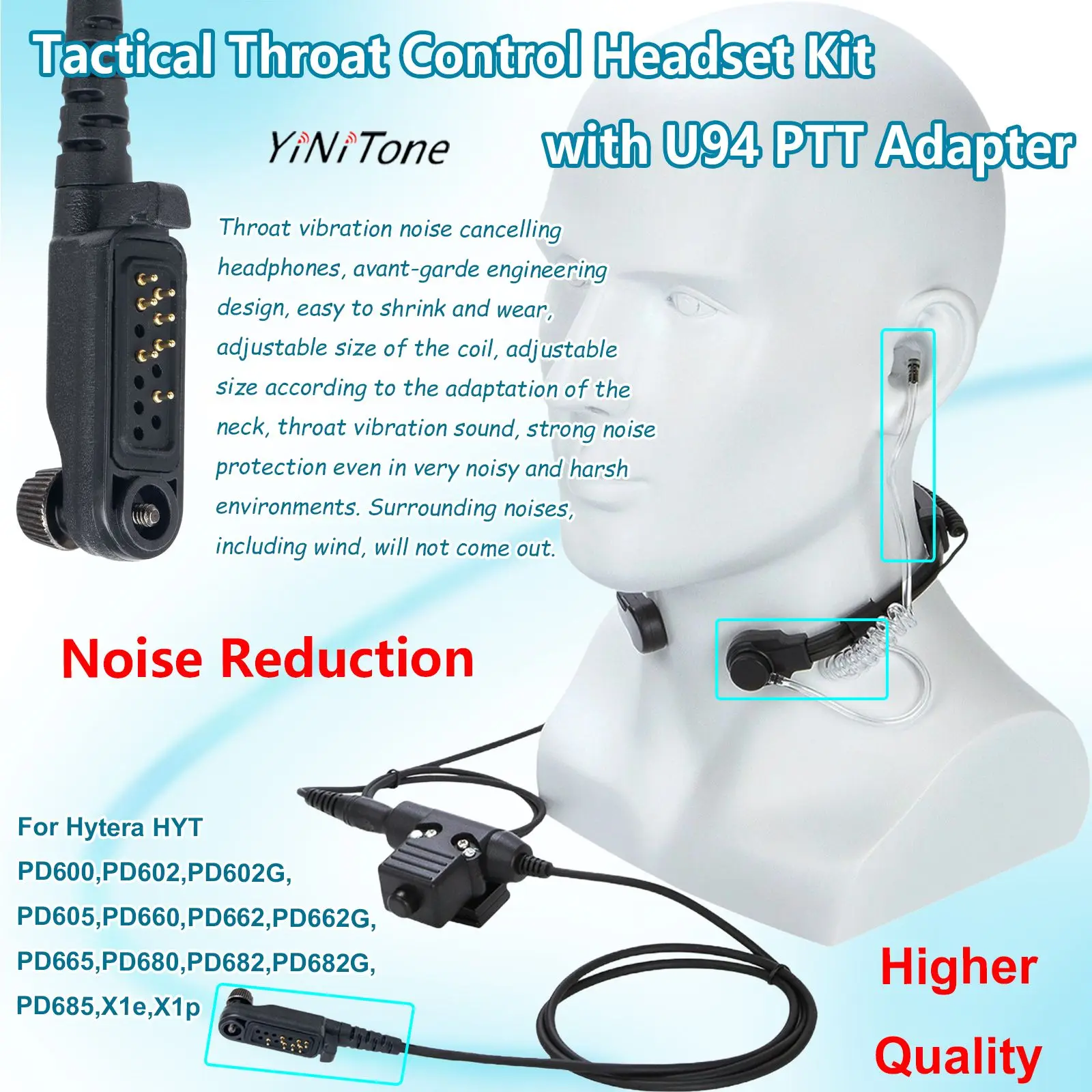 Throat controlled noise reduction headset with U94 PTT For Hytera HYT PD680 PD602G walkie talkie Neck Throat Mic Headphone Set