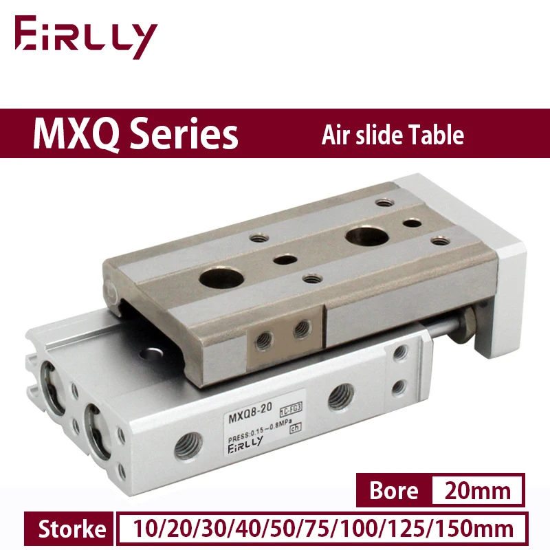 MXQ20 series air slide table dual rod rail pneumatic cylinder bore 20mm stroke 10-150mm MXQ20-125 MXQ20-50A/AS/AT/B/BS/BT