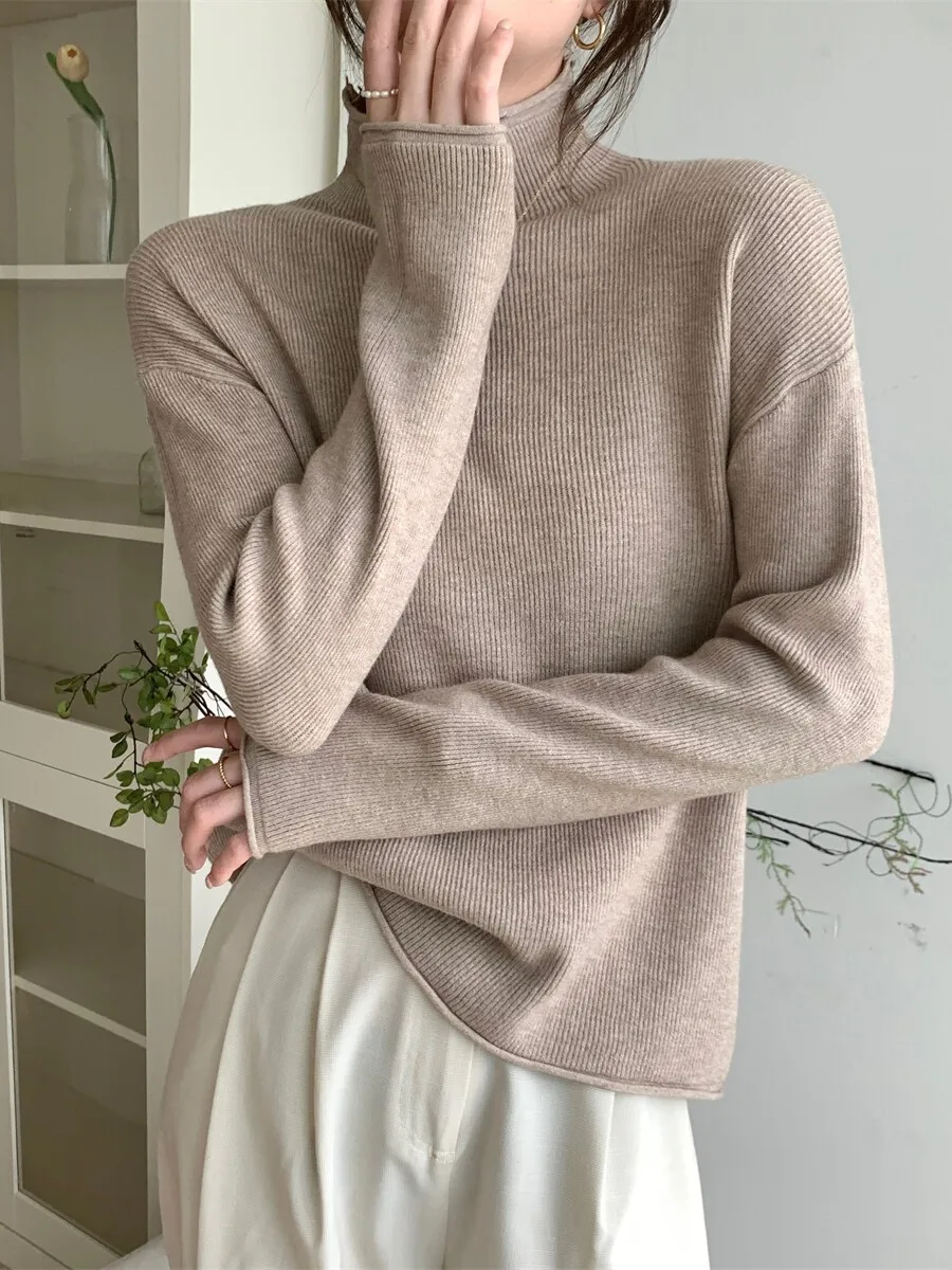 Korean Style Loose Long Sleeve Knitted Base Shirt Women's Autumn Winter Fashionable Inner Wear Top Half High Collar Sweater