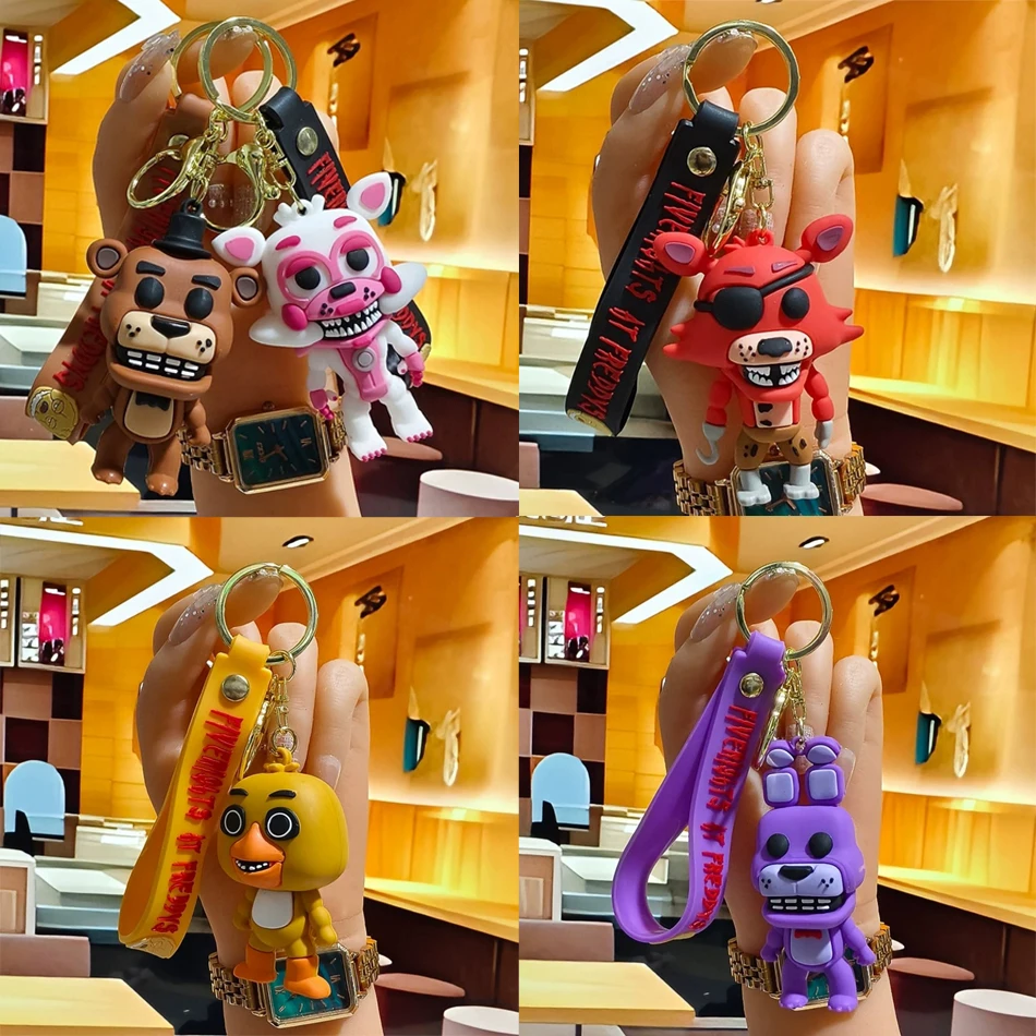 5PCS Großhandel Cartoon Spiel Action Figure FNAF Freddy's Fazbear Bär Puppe Modell Spielzeug Fünf Nächte Freddy Schlüsselbund für Geschenk
