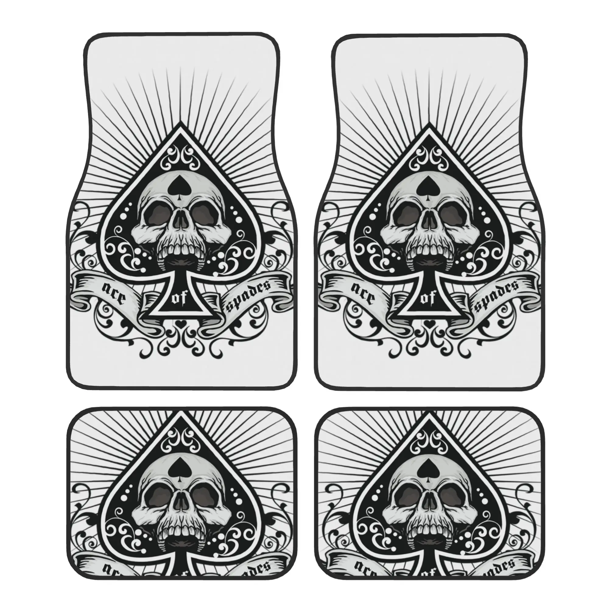Ace Of Spades Goth 4PCS Crystal Velvet Car Floor Mats Set  Universal Front Rear Foot Mats Heavy Metal Punk Rock Music Skullies