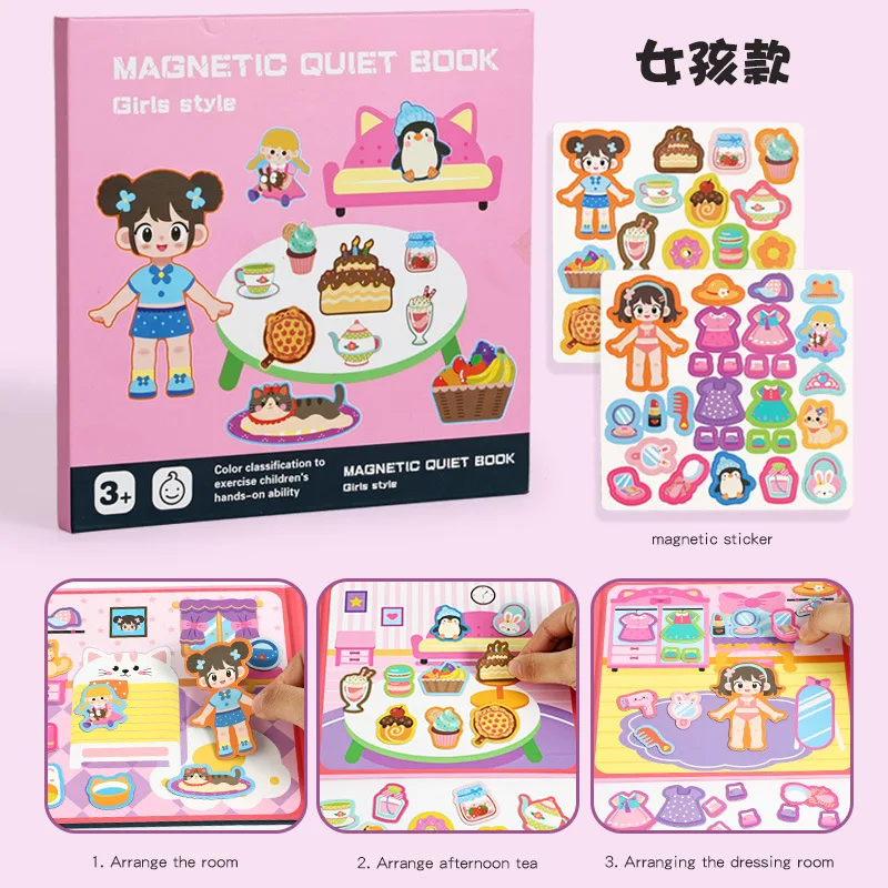 Montessori Dress Up Game Busy Book Quiet Book Paste Learning Educational Toys Children Matching Game Magnet Sticker Book