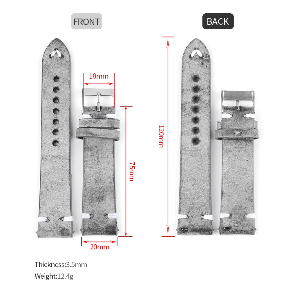 Genuine Leather Handmade Watch Band 16mm 17mm 18mm 19mm 20mm 21mm 22mm Oil Wax Watchband Cowhide Watch Strap Replacement