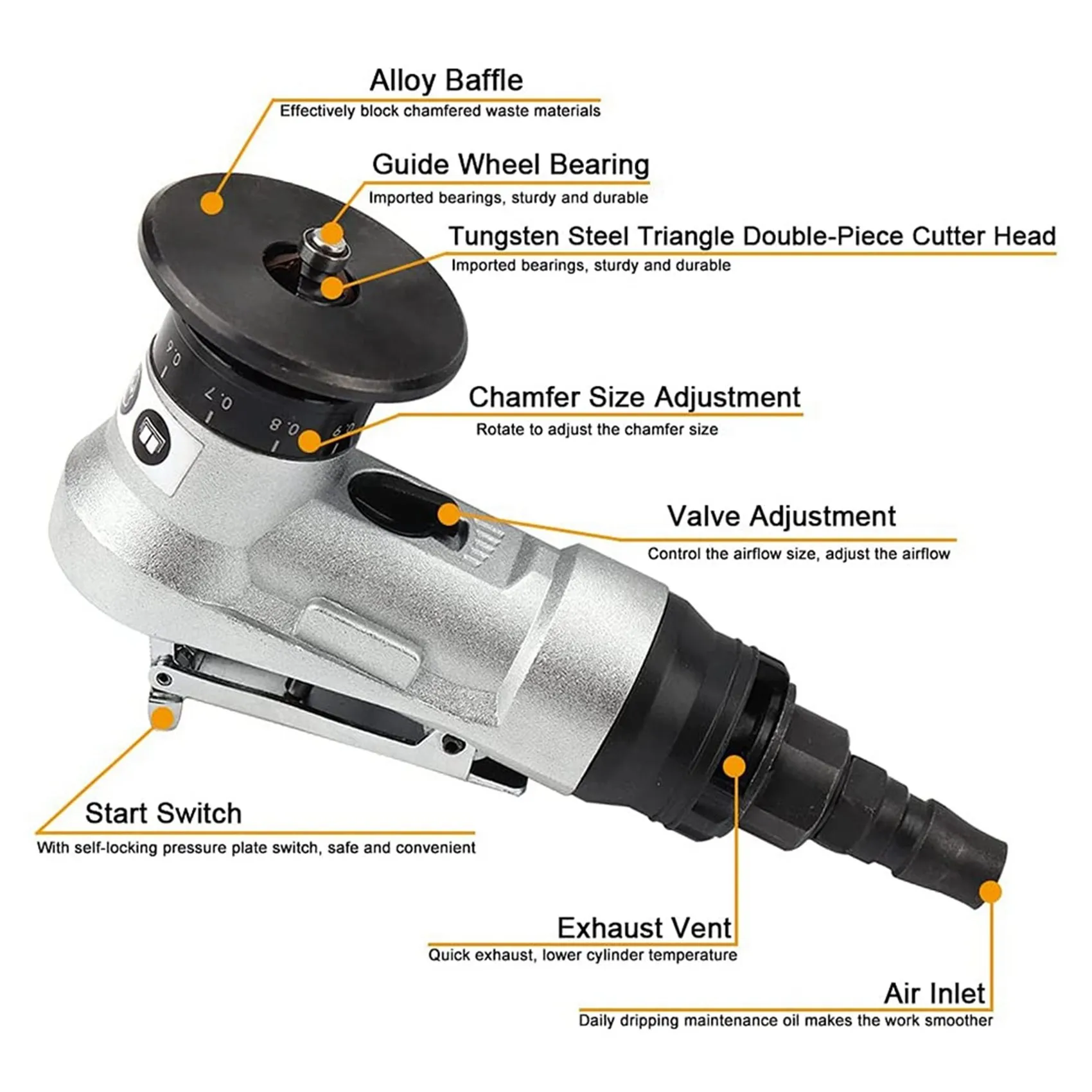 Manual Pneumatic Chamfering Machine, Linear Chamfering Tools, 45 Degree Metal Trimming Arc Corner Deburring Kit