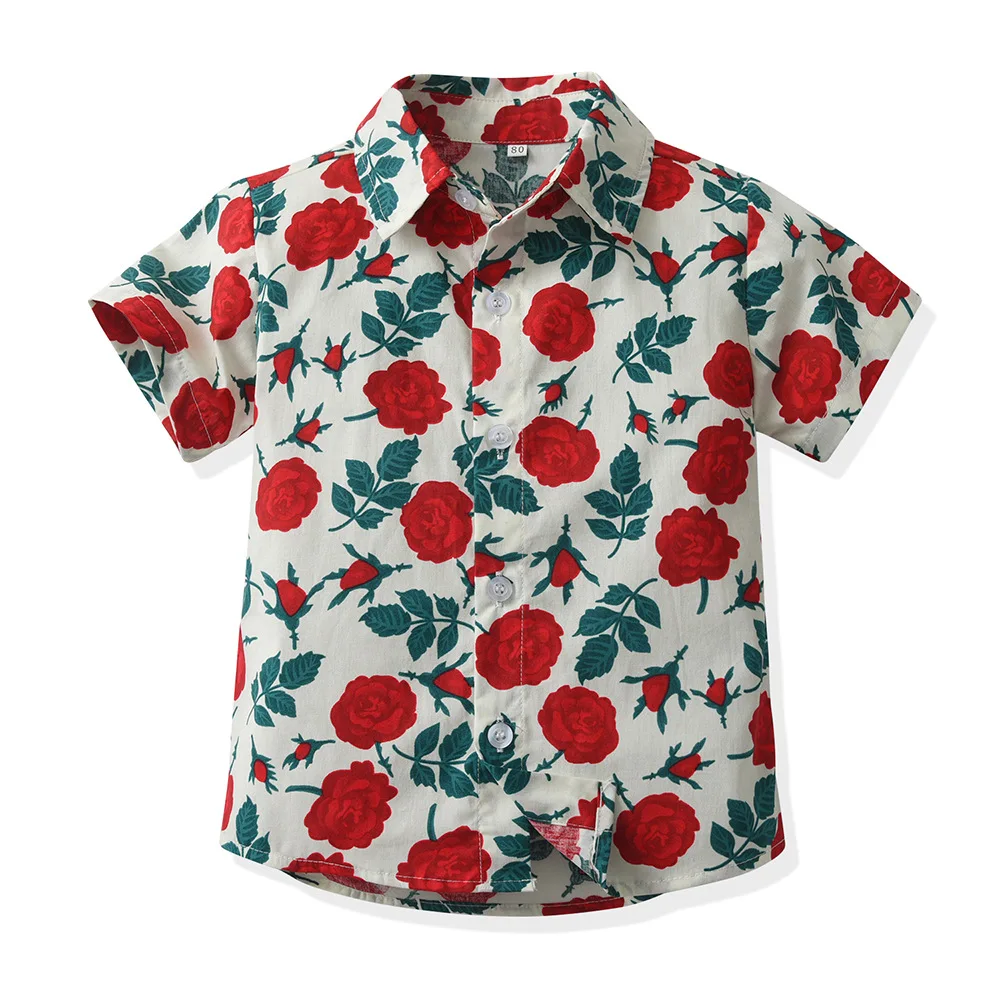 Kinderkleidung Hawaiian Tropical Botanical Print Boy Shirt 2-9Y Casual Kurzarm Tops Jungenkleidung für Sommer Kinderbluse – Detail 6