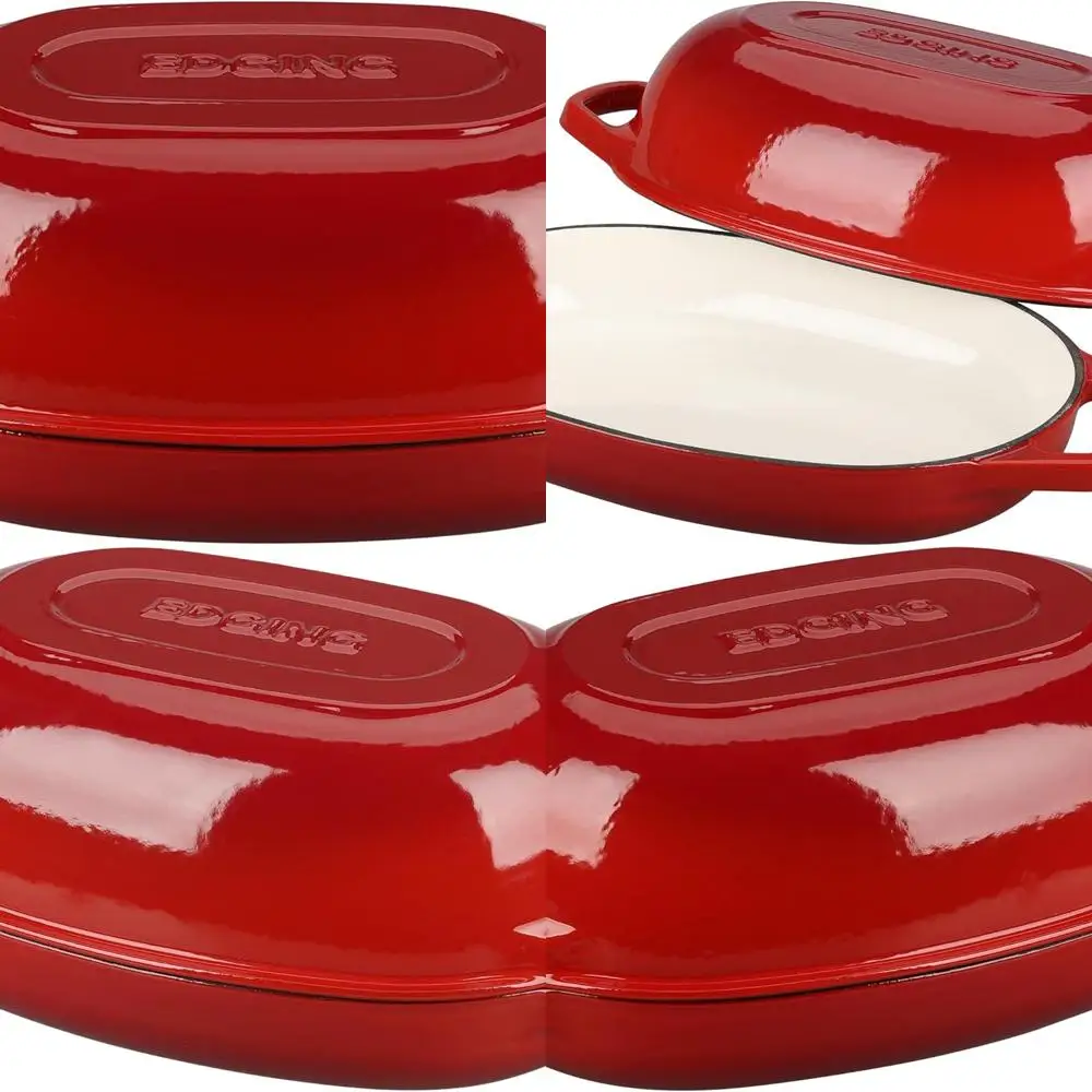 

Red 5-Quart Oval Enamel Cast Iron Dutch Oven with Lid, Ideal for Sourdough Bread and Baking