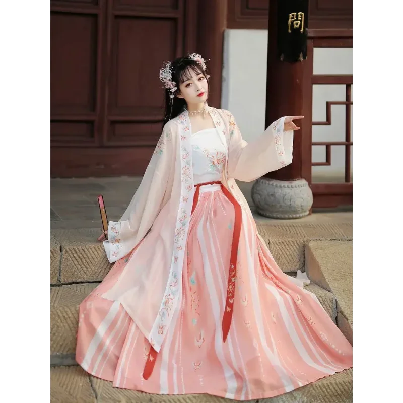 Vestidos Hanfu elegantes tradicionales para mujer, traje de baile étnico de escenario con bordado de hadas, Retro, Dinastía Song, conjunto de 3 piezas