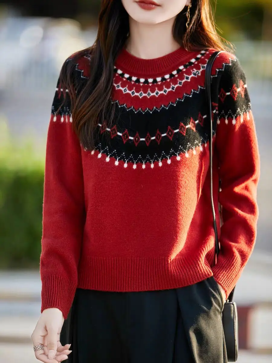 سترة محبوكة غير رسمية بأكمام طويلة بلوفرات نسائية جديدة سترة متماسكة برقبة دائرية بلوفر نسائي علوي Sueters De Mujer Q1638 #4