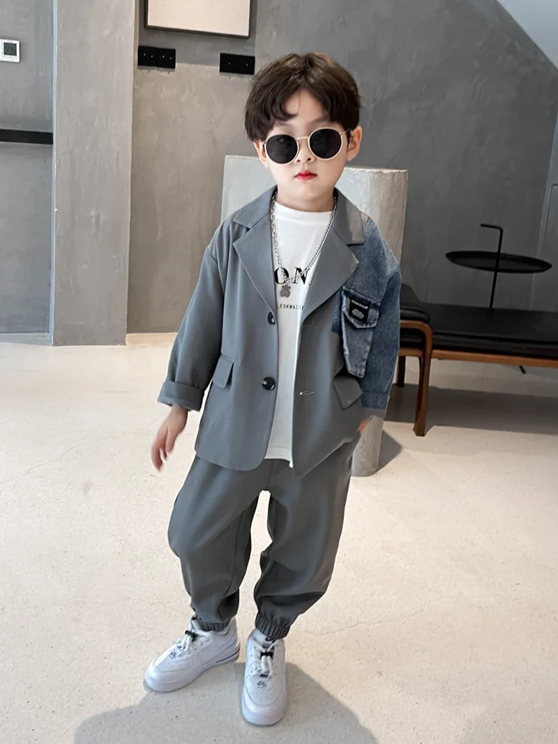 Boy\'s Suit Two Pieces Spring  2022 Children Toddler Fashionable Autumn Clothes Small Suit Cool Handsome Fashionable Style