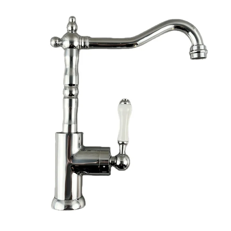 

French retro faucet all-copper European classical silver faucet kitchen sink washing basin creative hot and cold water head
