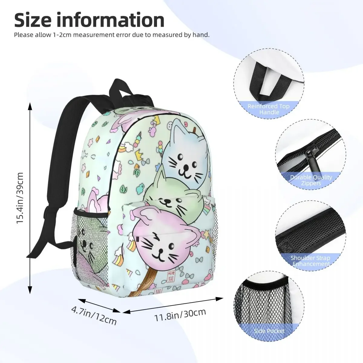 Cute Cat Dango On A Stick Backpacks Teenager Bookbag Cartoon Children School Bags Laptop Rucksack Shoulder Bag Large Capacity