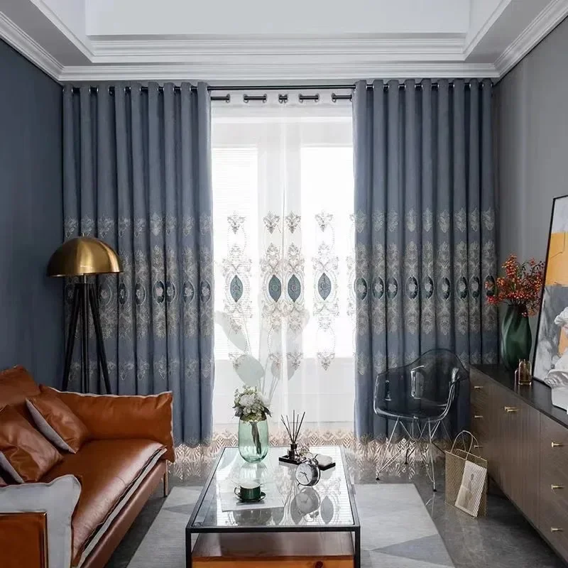 

Wholesale New Thickened Cashmere Chenille Embossed Embroidered Curtain Fabric Non Hollow Curtains for Living Dining Room Bedroom