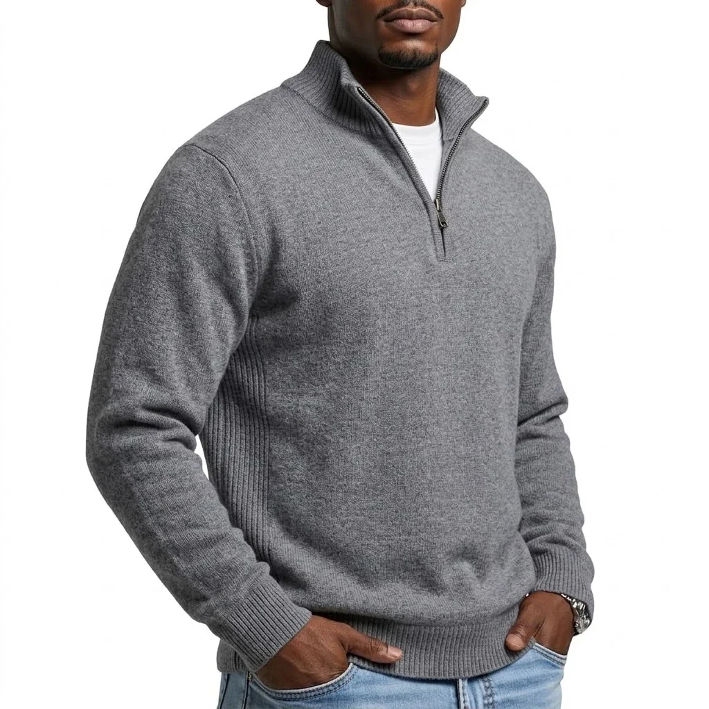 Herbst Herren Reißverschluss-Strickpullover T-Shirts Lässige Langarm Stehkragen Pullover Tops Warme Herbst-Winter-Jumper Oberteile Hemd Jacke – Detail 6