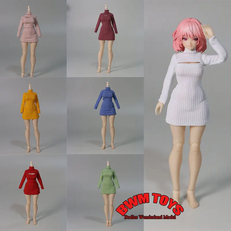 

В наличии 1/12 Масштаб Женский Солдат Высокая Шея Открытая Грудь Вертикальная Полоса С Длинным Рукавом Вязаное Платье Для 6-дюймового Мобильного Костюма Девушка Кукла