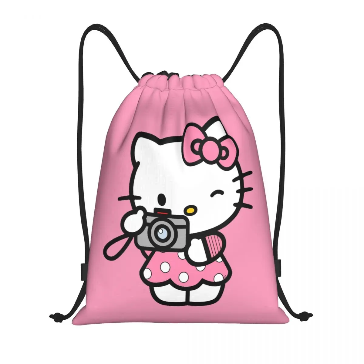 Custom Hello Kitty Drawstring Tas Mannen Vrouwen Lichtgewicht Sanrio Sport Gym Opslag Rugzak