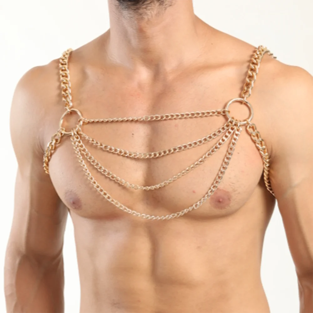 Sexy Men Fashion Accessories Metal Cosplay Hollow Out Body Strap Chain Gay Sissy Harness Club Chest Jewelry Necklace Bdsm Fetish