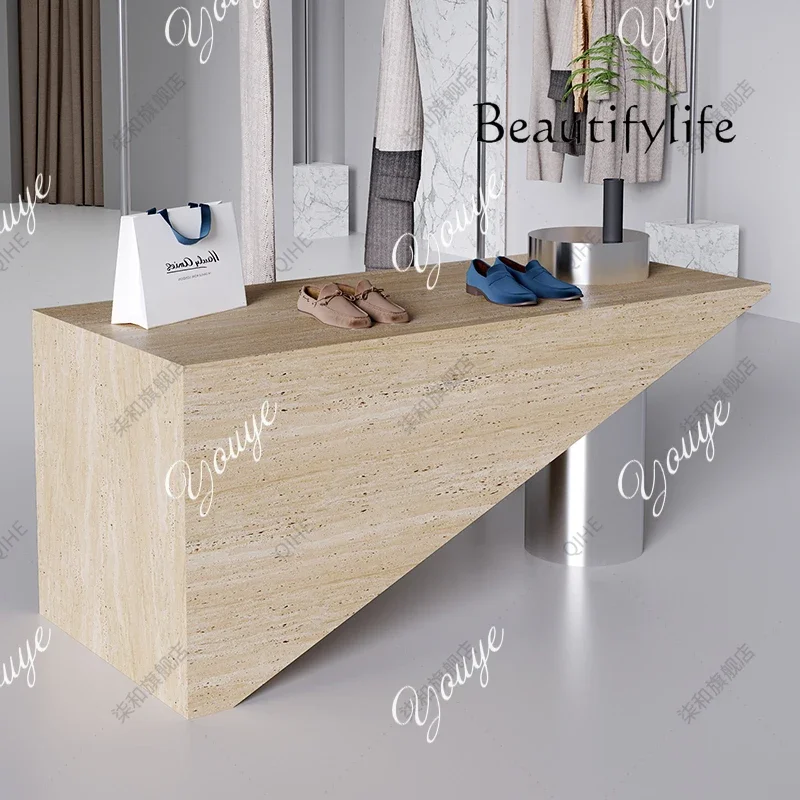 

XS High End Store Commercial Nakajima Tai Flowing Water Tai Hole Stone Display Table Nakajima Shelf Walnut Color