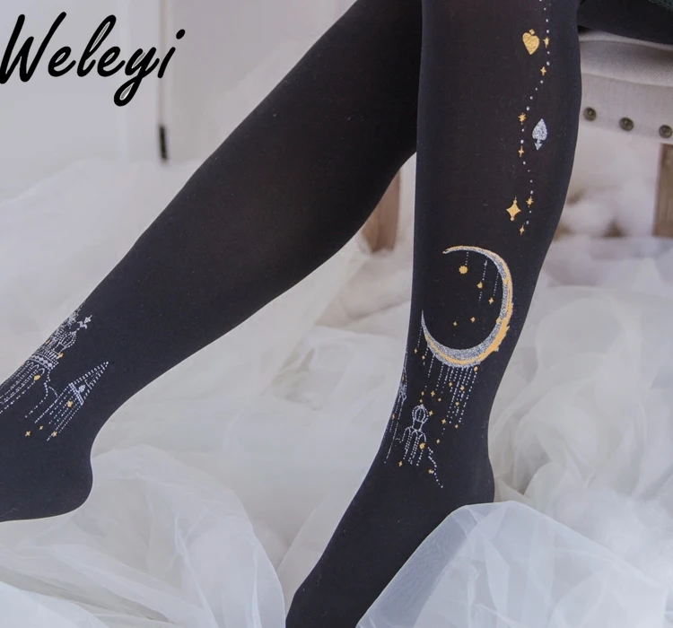 Cutecore Lolita Goths Pantyhose Gothic Tights for Women 2024 Fall and Winter Versatile New Halloween Printed Princess Stockings