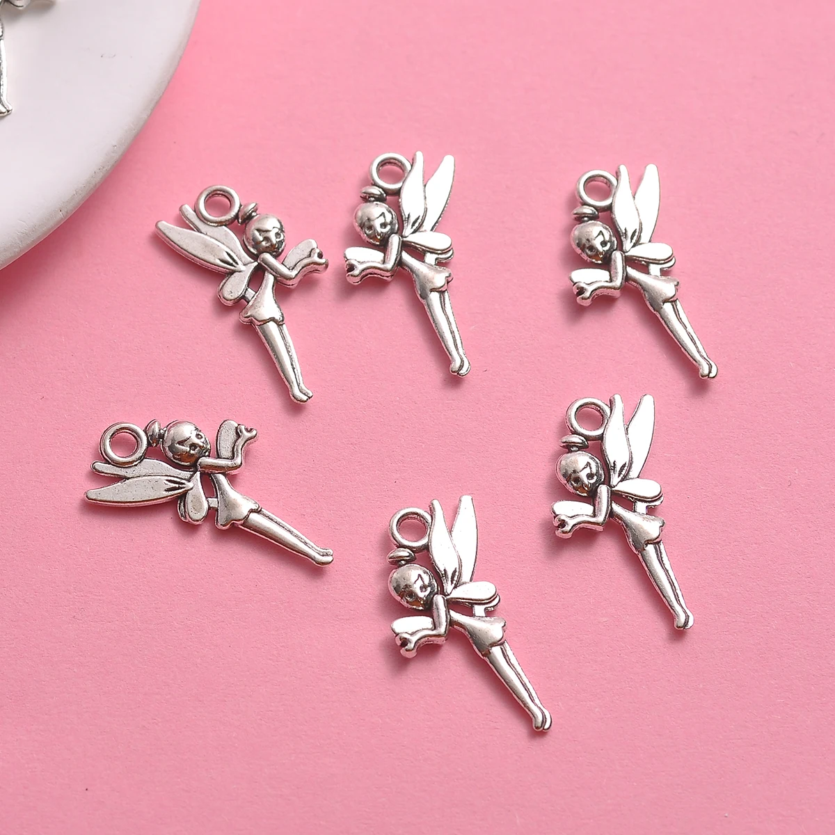 20 Pieces of Winged Fairy-Shaped Charms, Three-Dimensional Fairy Pendants, Suitable for DIY Bracelets, Necklaces, and Earrings, Handmade Beaded Jewelry Accessories