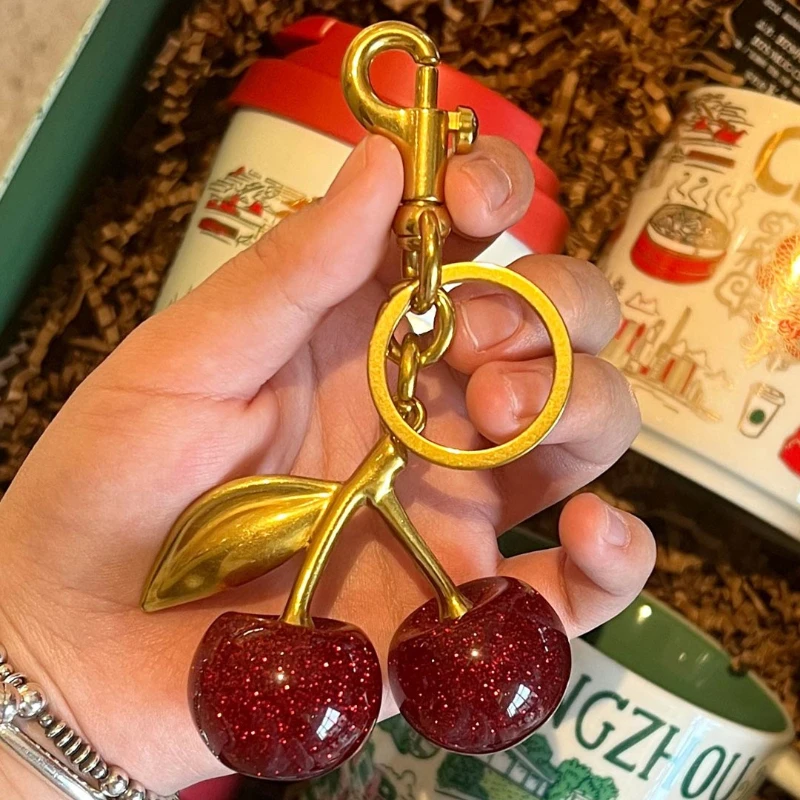 

Antique copper gilt cherry ornaments, girls bag pendant, women's bag keychain, handmade creative exquisite gifts