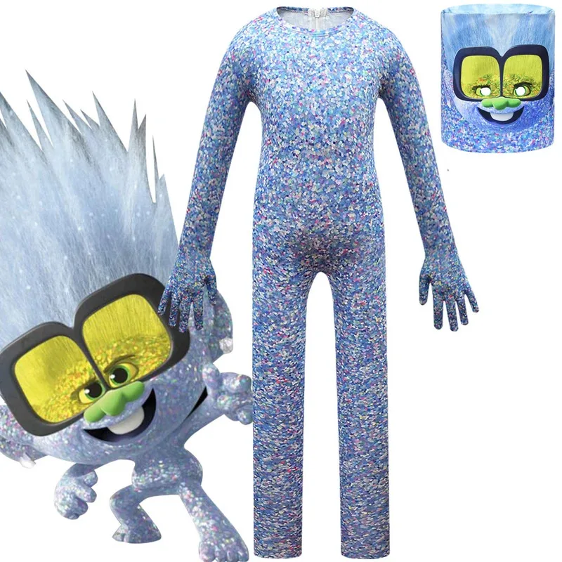 

Детские комбинезоны с белыми блестками T-Trolls, детские костюмы на Хэллоуин, костюм World Tour для косплея, детский боди для мальчиков и костюм с головными уборами