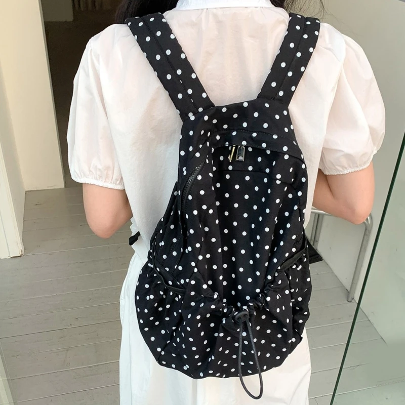 

Polkas Dot Backpacks Japanese Styles Casual Daypacks Travel Bag Student School Backpacks Drawstring Backpacks for Daily Use
