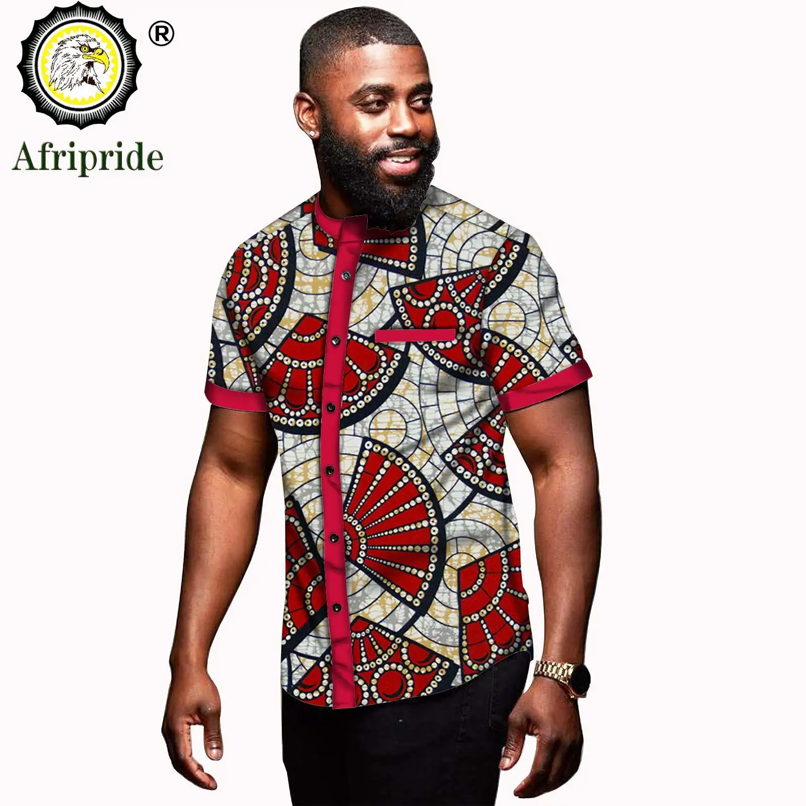 2026 african men clothing dashiki top print shirt short sleeve summer casual blouse ankara fabric bazin riche AFRIPRIDE S1912005