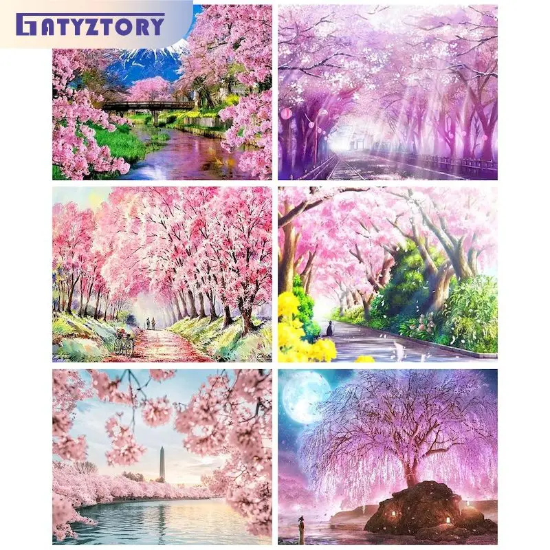 

GATYZTORY Daimond Painting With Square Rhinestones Embroidery Scenery Tree 5D Mosaic Cartoon Cross Stitch Needlework Wall Art