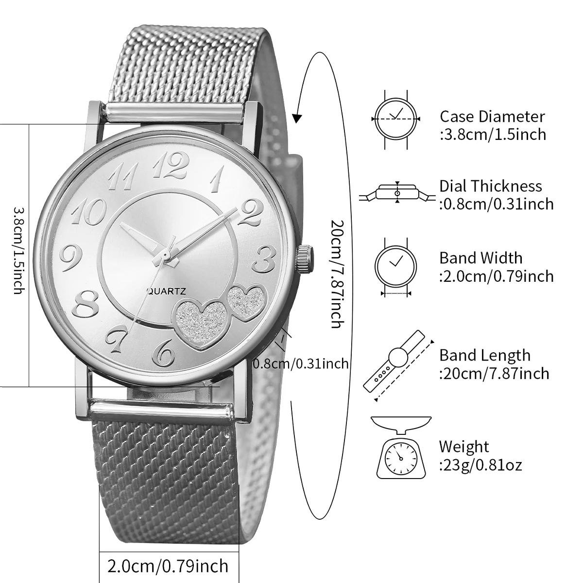 6PCS/Set Fashion Heart Dial Women\'s Quartz Watch Plastic Band Wristwatches Jewelry  Set（Without Box）