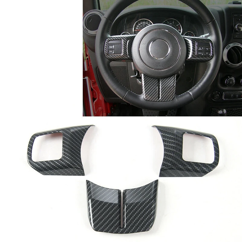 Volante de fibra de carbono decoração guarnição para jeep wrangler jk compass grand cherokee 2011-2017