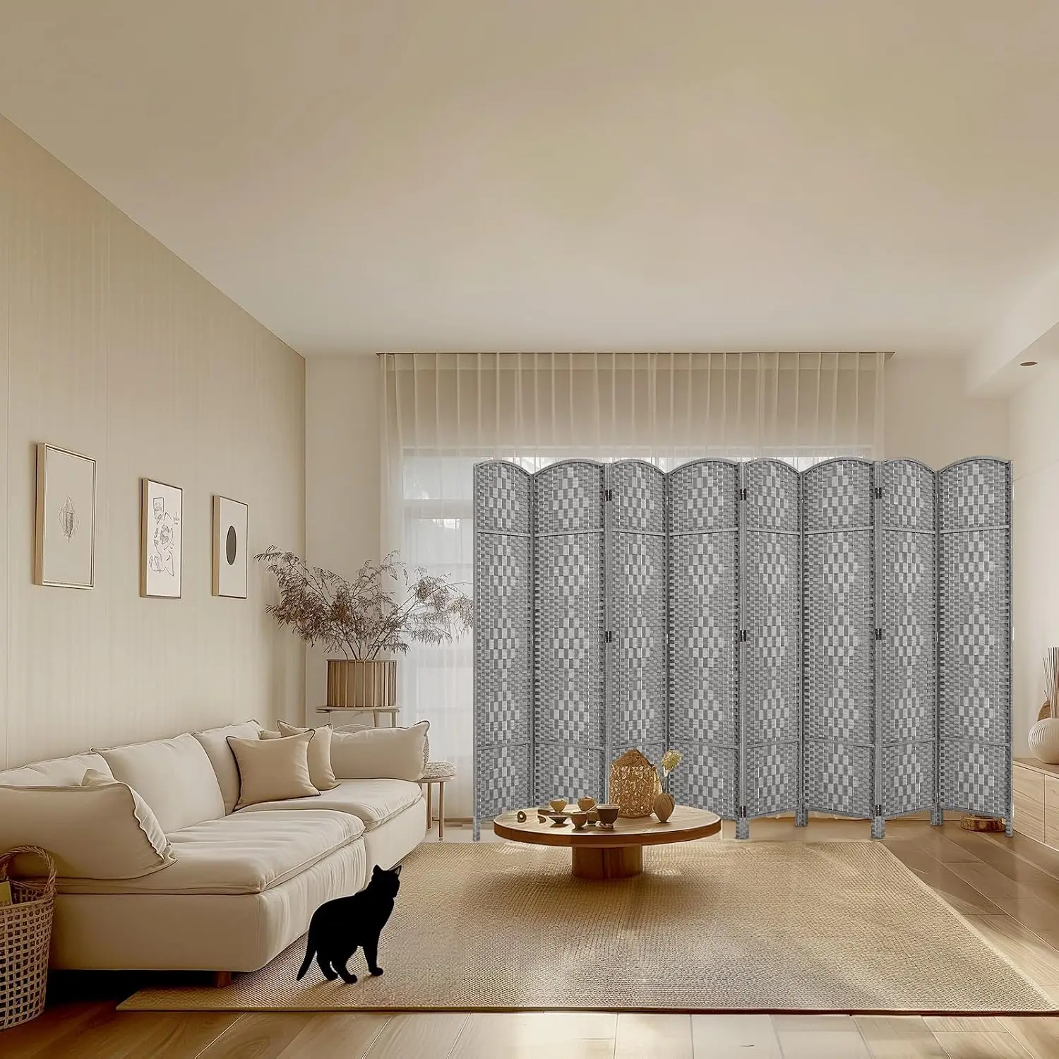 8 Panel Room Divider Screen Grey Privacy Partition 6ft Tall Temporary Wall Separator Bedroom Living Office Space Separation, Cus