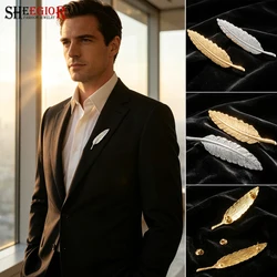 Simple Long Feather Brooch Pin Men Badge Leaf Shape Brooches for Women Accessories Fashion Party Suit Decoration Ornaments Gifts