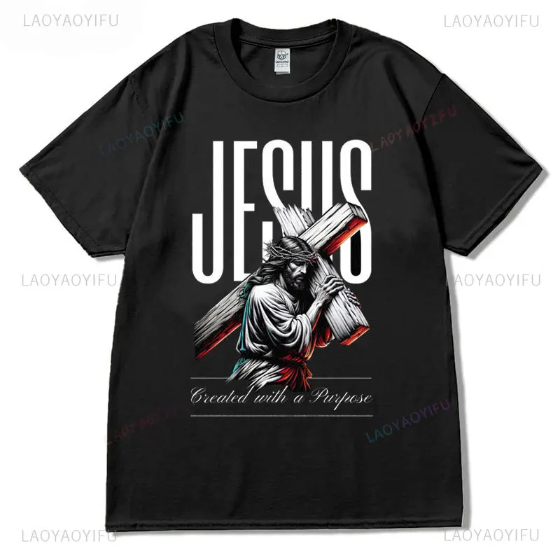 Jesus Christian Faith Cross Script Baptism Gift T-Shirt Summer O-neck Comfort Tops Unisex Casual Cotton T ShirtsVintage Classic