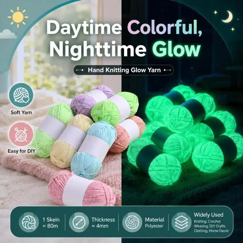 50g/Knäuel 4mm 80 Meter Leuchtendes Garn Fluoreszierendes Glow-in-the-Dark-Garn für DIY-Kunsthandwerk, Stricken von Pullovern, Mützen, Schals – Detail 4